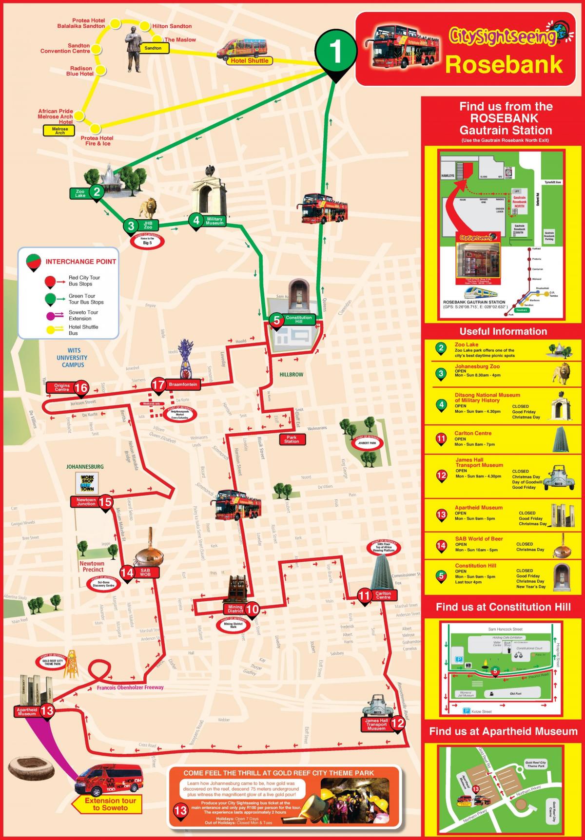 Johannesburg (Joburg Jozi) Hop On Hop Off bus tours map